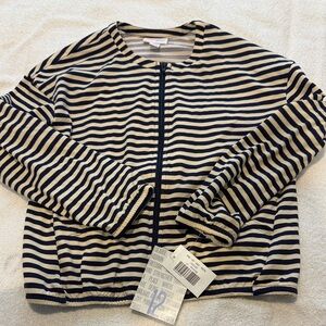 LuLaRoe Navy and Cream Striped Zip-Up Kids lightweight monroe
